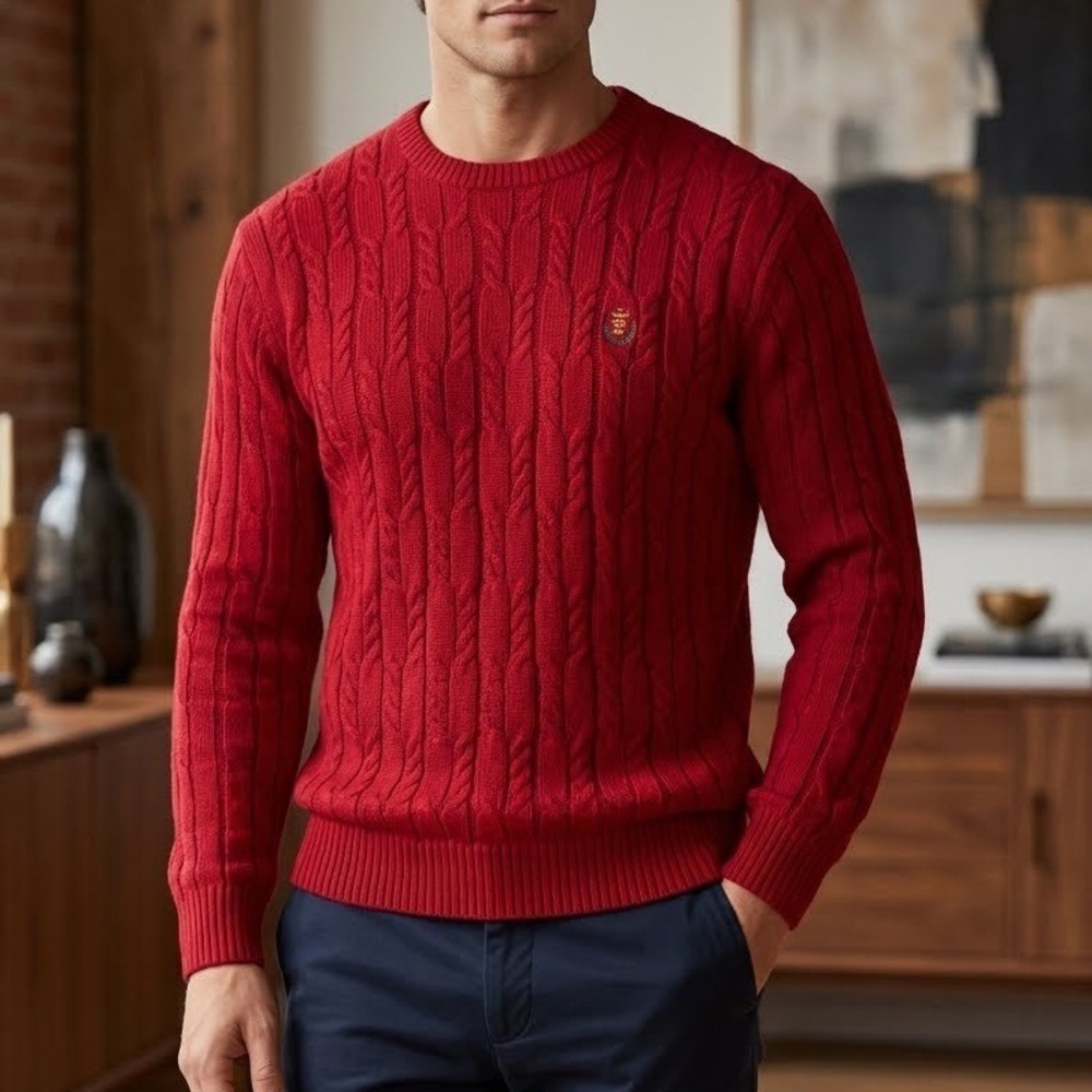Vintage Chaps Ralph Lauren Mens Cable Knit Cotton Crewneck Sweater Crest Logo L‎